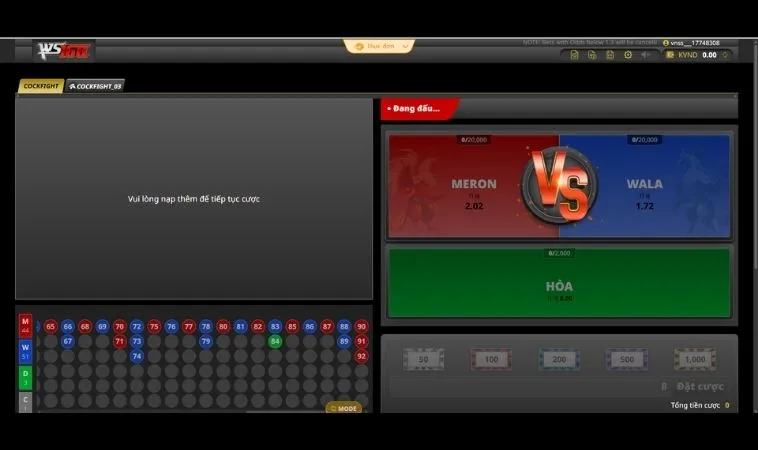 Giao diện cá cược Đá Gà WS168 Tại 988Bet