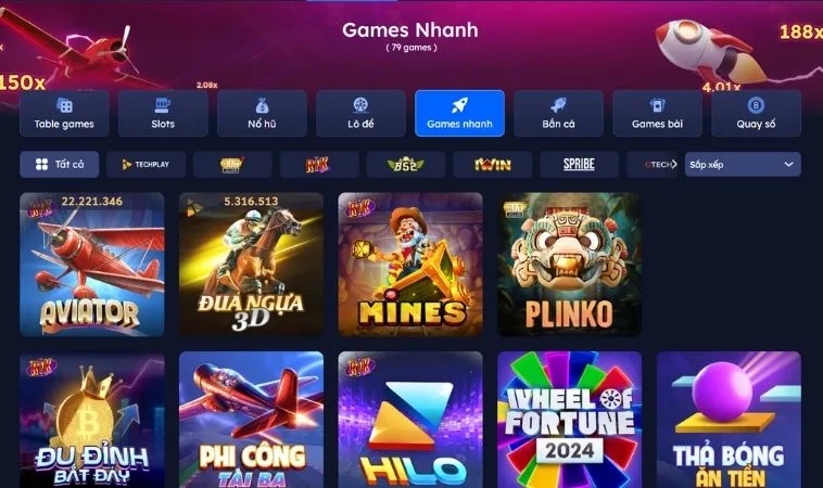 Sảnh game nhanh 988BET thiết kế giao diện đẹp, chuyên nghiệp