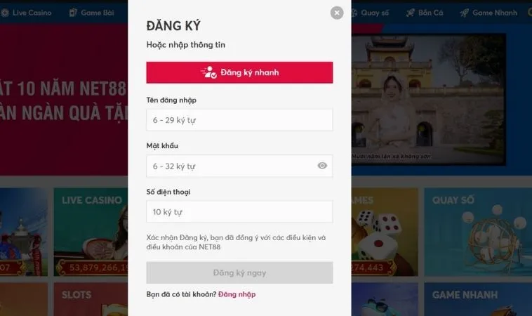 Đăng Ký 988Bet Nhanh Chóng Nhận Ngay Ưu Đãi Khủng Cho Người Mới 2 Giao diện đăng ký 988Bet