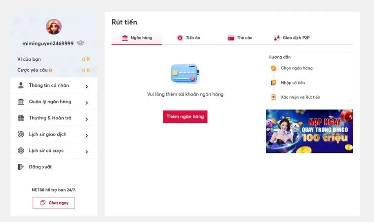 Giao diện rút tiền 988Bet